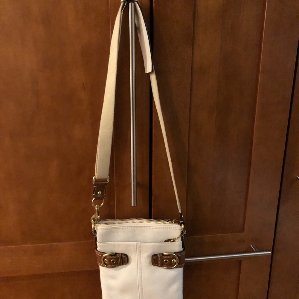 Cream and brown coach purse